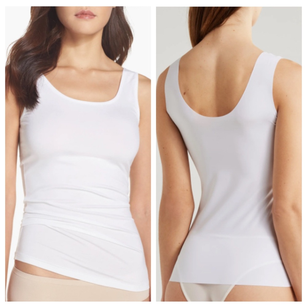 BRASS PLUM Long Line Sleeveless Tank Top in WHITE LARGE